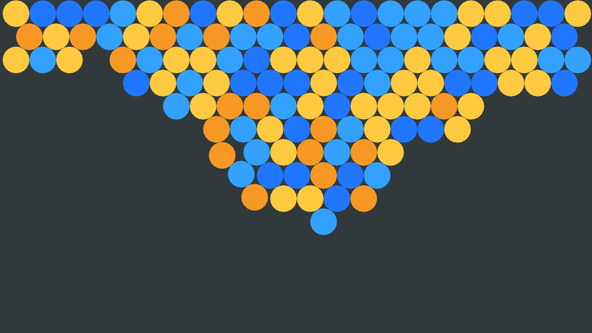 Rapier Physics with Units of Measurement: A collection of yellow, orange, and blue balls have floated to the top of the window in a screen-capture.  They are tightly packed, though not evenly distributed, with the collection being more balls deep at the centre of the window.